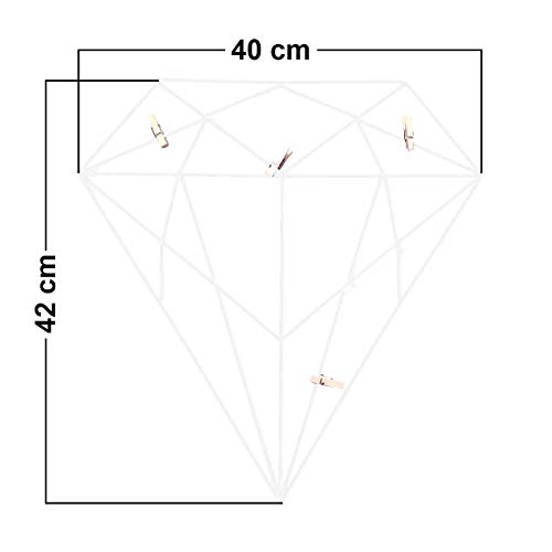 Image of Art Street White Color Diamond Shape DIY Metal Photo grid wall for photo hanging, wall decoration and display (size- 42 x 40 cm) -Photo clips included