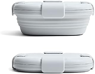 STOJO On The Go Collapsible Lunch Box - 24oz / 700ml - Reusable Travel Bento Boxes - Folding Silicone Storage Container - Nestable & Stackable - Dishwasher & Microwave Safe - Cashmere