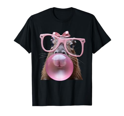 Capybara Cara Comer Goma De Mascar Y Hace Una Burbuja Capibara Mujeres Camiseta
