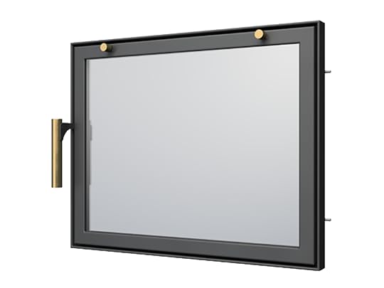 Puerta de horno de chimenea con cristal para hornos de pizza y acero para caldera. Apertura: derecha | Tirador a la izquierda. Ventana grande. Accesorios dorados. Model D3 (70x42cm)