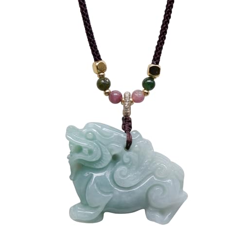 Light Green Natural Jade Pixiu Pendant Handmade 3d Carving Brave Troops