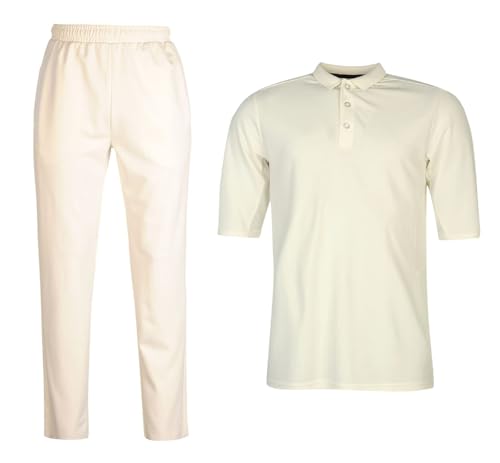 PROSTYLE SPORTS Men Cricket Whites Dryfit Short Sleeves Shirt with Full Length Trouser Pant (UK Alpha M Regular Regular White)