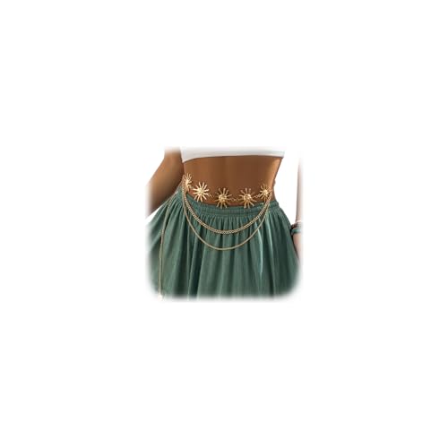 Women Multi-layere Tassel Sun Pendant Waist Belt Bikini Hollow Out Waist Chains Jewelry Metal Long Belly Chain Belt Rave Party Body Accessories Jewelry for Dress