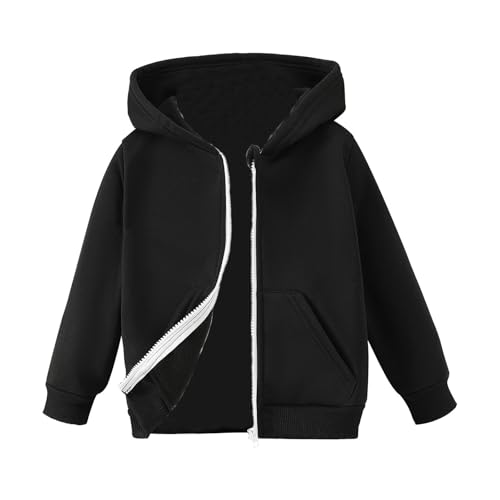 Little Girls Boys Fall Winter Zipper Hooded Coat Kids Long Sleeve Causal Jacket Classic Solid Trendy Sweatshirt with Pockets