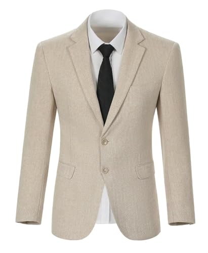 Herringbone Tweed Men Suit Jacket Blazer Wool Blend Formal Prom Dinner Tuxedo Jackets Blazers Business Suits Separates Sport Coats for Men Champagne 2XL2