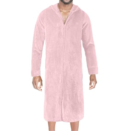 Generisch Albornoz de invierno masculino terciopelo coral manopla pijama mullido ultracómodo con cremallera con capucha acolchada espesada albornoz de invierno más largo, Rosa., XL