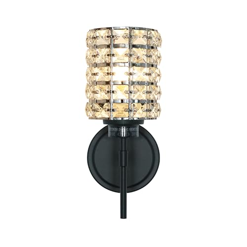 Image of MONKFISH Elegant Chrome Wall Sconce with Glass Shade WS80 Modern Wall Lamp, UL Listed Light Fixture for Bedroom, Bathroom, Living Room, Hallway, Staircase - Contemporary Indoor Lighting(Black)