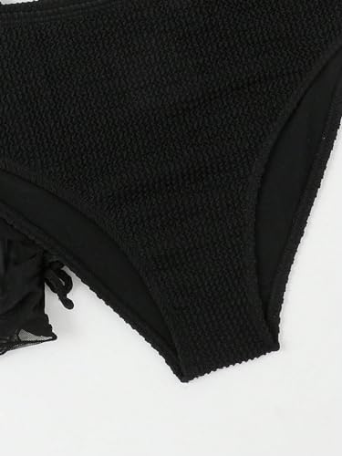 Image of SHENHE Girl's 3 Pieces Bathing Suits Halter Bikini Boho Swimsuits with Cover Up Skirt Black Solid 15Y