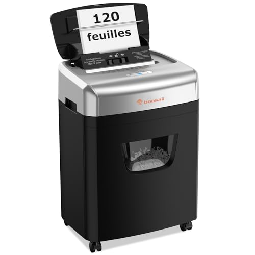 Bonsaii 120 Feuilles Destructeur de Documents avec Alimentation Automatique, Micro-découpe P-4, Extrêmement Silencieuse avec 62 DB (C233-B)