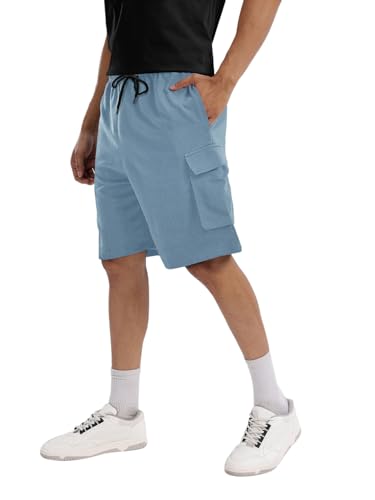 Image of Pinkmint Men's Cotton Lycra Shorts | Stretchable Comfortable Men's Shorts with Elastic Waist & Drawstring | Ideal for Gym, Running, Travel