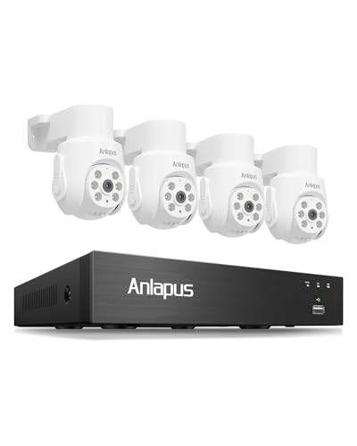 Image of Anlapus 5MP Surveillance Camera System, 4 x 360 Pan /Tilt Dome Cam, NO HDD | Smart Person Vehicle Detection, Audio Recording, Indoor /Outdoor, Night Vision, H.265+ 8CH 3K Home Surveillance CCTV DVR