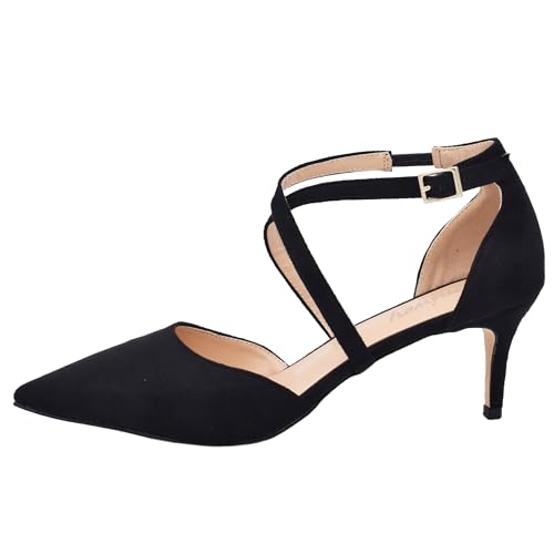 Women's Classic Cross Strap Pointed Toe Low Heel Pumps Dress Party Office Shoes2