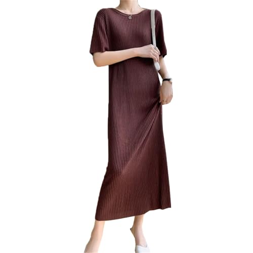 Women's Spring and Summer Solid Color Half Sleeves Round Neck Wool Knitted Long Skirt