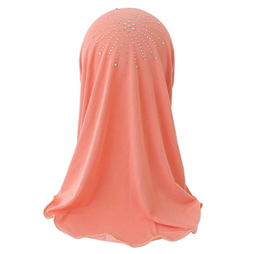 Girls Muslim Hijab Scarf Islamic Shawls Head Wrap Head Scarf One Piece Muslim Hijab with Rhinestone for Age 2-74
