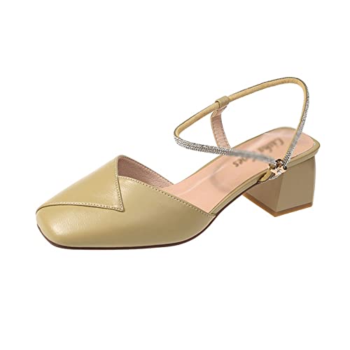 Sandalias para Mujer, Sandalias con tacón de Madera y Punta Cuadrada, Zapatos de Mujer, Sandalias con Punta Cubierta para Mujer, Sandalias sin Cordones con Banda de Cristal para Mujer