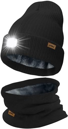 ATNKE LED Gorro con Luz y Bufanda Traje, USB Recargable 4 LED Luz Gorra para Correr Brillante Invierno Cálido Vellón Forro Cuello Polainas y Punto Gorro Regalos para Hombre y Mujer/Black | Ya disponible en tu tienda friki favorita! En mundofriki.es!