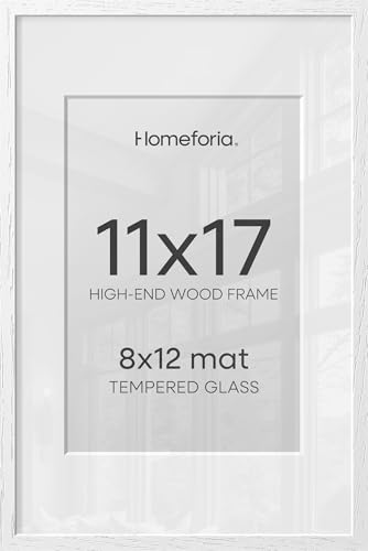 Image of Homeforia 11x17 White Wood Frame, High End Oak 17 x 11 White Wooden Picture Frames with Mat 8 by 12, 11x17 Poster Frame Matted to 8x12 inch Photo, 17x11 Thin Frames, Tempered Glass, Wall Kit, Set of 3