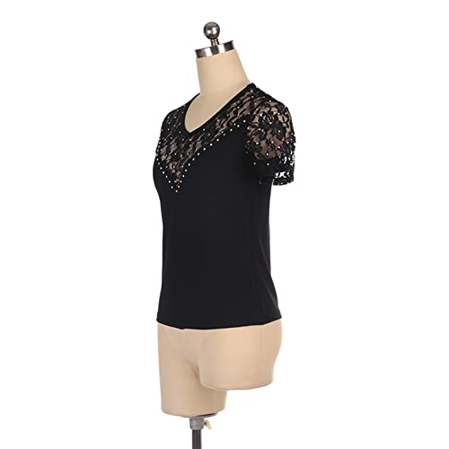 Tops de treinamento de patinação artística, renda elegante flor strass mangas curtas adulto crianças