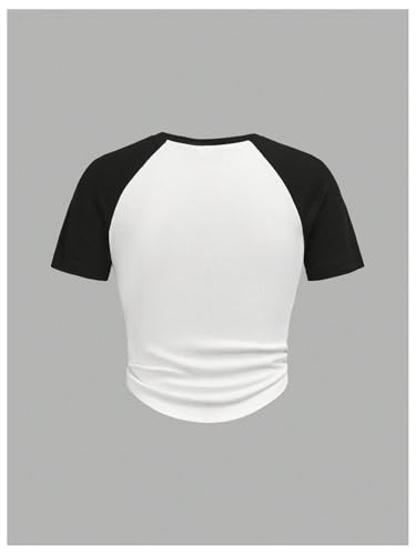 SweatyRocks Girl's Color Block Letter Graphic Tees Crew Neck Short Sleeve Ruched Y2K Tops2