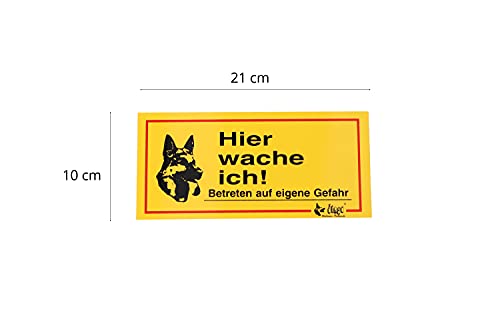Dingo Gelb Mettal Schild Warnschild Hier Wache ich! Betreten auf eigene Gefahr für Tor, Zaun 21x10 cm 17225