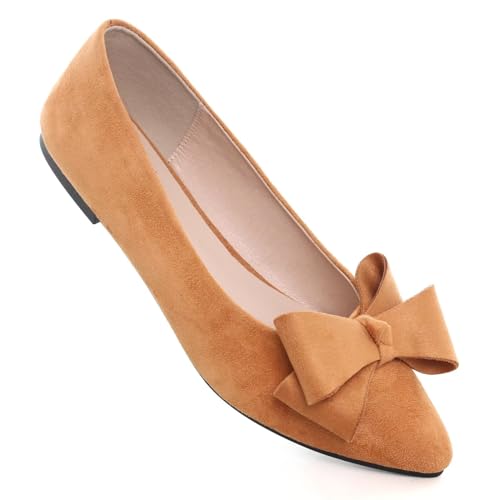 Image of TN TANGNEST Flats Shoes Women Comfort Casual Loafers | Classic Pointed Toe Bowknot Flats Cute Slip On Flats, Wear to Work Travel Walk