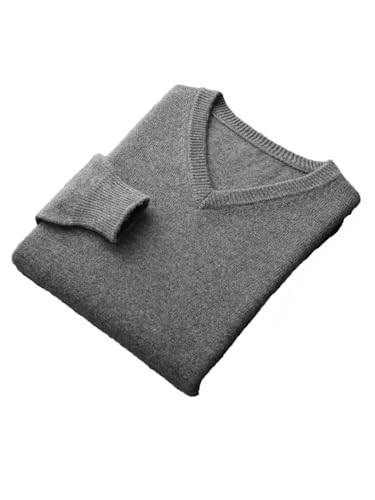 Men's V-Neck Merino Wool Sweater Winter Solid Pullovers Loose Knit Business Casual Tops