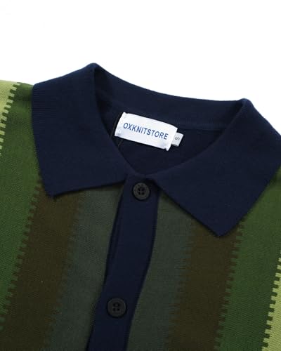 OXKNIT Men’s Knitted Vintage Polo, Gradient Stripe Short Sleeve Retro Polo Shirt for Men 60s&70s3
