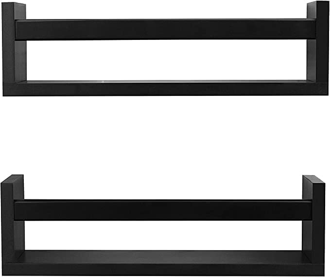 Image of WooDinto Wall Shelves for Living Room, Bedroom|Wall Mounted ShelfWall Hanging Storage Unit|Wall Organiser Shelf (Floating Set of 3-White-24 Inch) (Black, Floating Set of 2 - Black- 18 Inch)