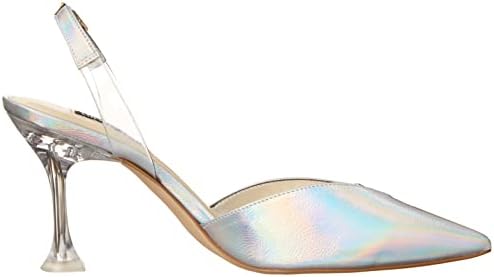 NINE WEST Women's HEAT3 Heeled Sandal, Silver, 6.5 | Image 5
