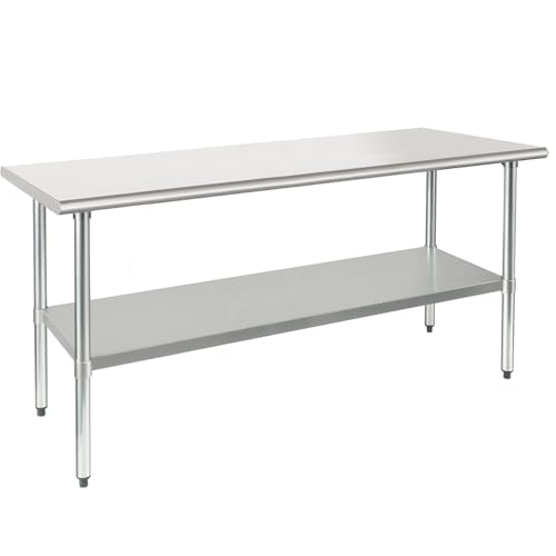 Image of HARDURA Stainless Steel Table 30X72 Inches with Undershelf and Galvanized Legs NSF Heavy Duty Commercial Metel Table for Food Prep