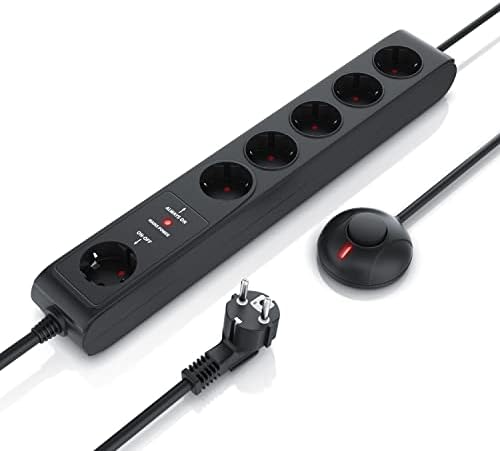 CSL 6-Way Power Strip, Touch Protection (Plug Strip with Integrated Touch Protection, Switch and 1.45 m Cable) Multiple Plug, Suitable for Wall Mounting
