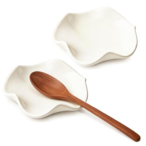 YUESIKJ 2 Stück Keramik Löffelablage für Küche Löffelablage Keramik für die Küche Kochlöffelablage Weiß Kaffeelöffelhalter Oder Zange Platzieren