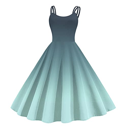 Geeignetes Vintage-Kleid für Damen, ärmellos, knielang, Retro, A-Linie, ausgestellt, Swing, formelles Ballkleid, langes Sommerkleid, mintgrün, XL
