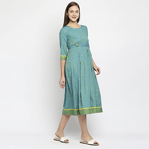 Image of DUMMY SHAPE Maternity Dress For Women | Anarkali Feeding Kurti Gown For Mothers With Nursing Zippers For Breastfeeding In Cotton Viscose | Pregnancy Gifts (DS-MAT-P049-4XL, Turquoise)