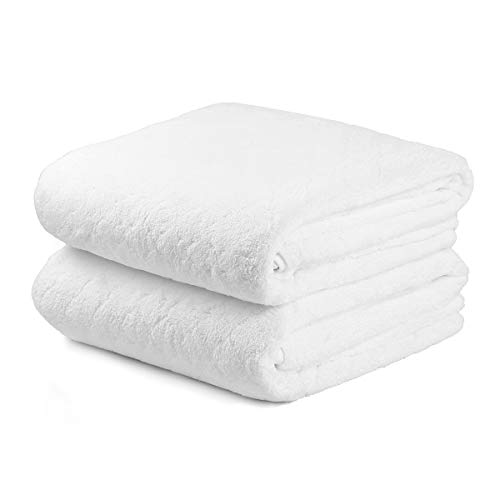 Image of JML Microfiber Bath Towels Set of 2, 30 in x 60 in, Oversized, Ultra Soft, Super Absorbent, Fast Drying, No Fading Large Bathroom Towel Set for Sport, Travel, Fitness, SPA,Yoga (Coral Fleece - White)