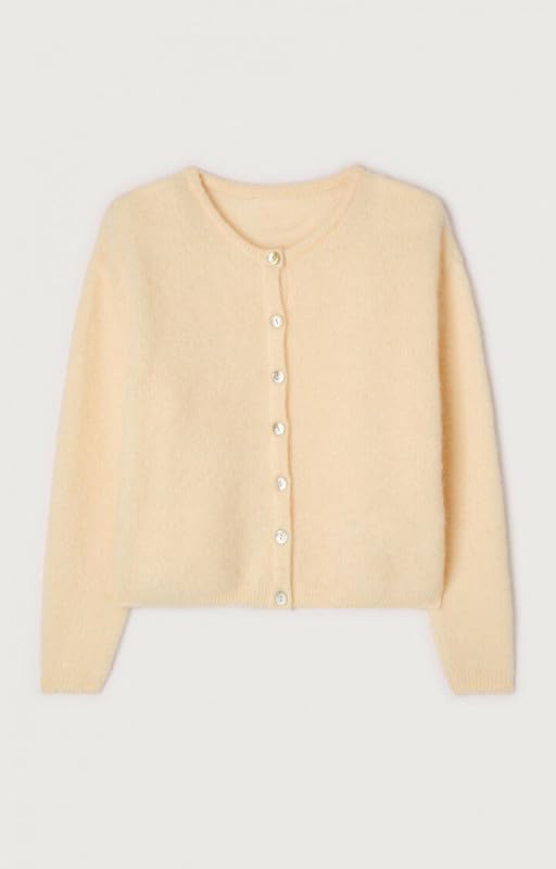 Image of Women Button Down Cardigan Long Sleeve Crewneck Sweater Vintage Lightweight Knit Jacket Fall Going Out Top