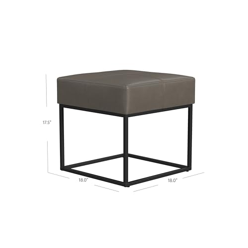 Image of HomePop 18 inch Small Square Metal Ottoman - Pewter Gray Faux Leather