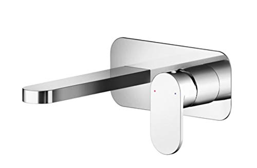 Nuie BIN328 Binsey Modern Bathroom Round Wall Mount 2 Hole Basin Mixer Tap with Lever Handle and Plate, 80mm, Chrome