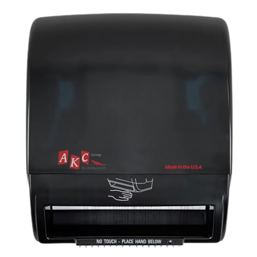 AKC Auto-Cut Electronic Tissue Dispenser Wall-Mounted Battery-Operated Hands-Free Paper Towel Dispenser for Restrooms Bathrooms and Commercial Spaces (Plastic Black) USA