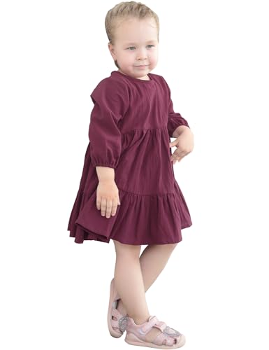 AGQT Toddler Girl Cotton Linen Dress Ruffle Fall Kids Casual Dresses Size 1-6T