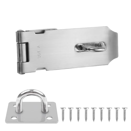 Candado Cerrojo de 304 Acero Inoxidable, Cerrojo Resistente y Juegos de Grapas, 4 Pulgadas Cerrojo de candado de Puerta con 8 tornillos para Ventana, Armario, Jaula de Mascotas