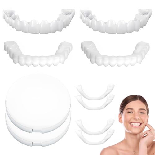 Fezf 2 pares prótesis dentales de silicona, carillas dentales cosméticas, carillas temporales superiores e inferiores para blanquear y cubrir dientes imperfectos