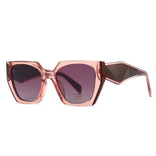 Lunettes de soleil carrées irrégulières violettes à monture épaisse transparente