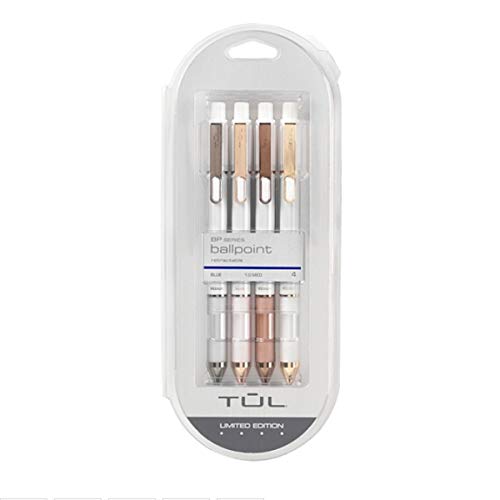 TUL Retractable Ballpoint Pens, Limited Edition, Sunset Shades, Bullet Point, 1.0 mm, Pearl White Barrel, Blue Ink, Pack of 4