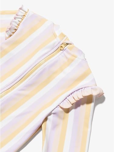 Image of Girls One Piece Swimsuits Zipper Rash Guard Long Sleeve Bathing Suit with Ruffle Hem UPF50+