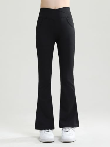 Girls Flare Leggings Sport Yoga Pants V Cross High Waisted Bootcut Wide Leg Workout Bell Bottoms Dance Athletic Pants4