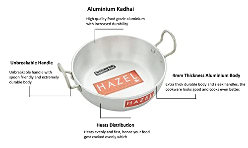 HAZEL 2300 ML Aluminium Kadhai with Handle | 4mm Thick Induction Base Kadai for Cooking | Heavy Aluminium Cookware for Daily Use - Image 3