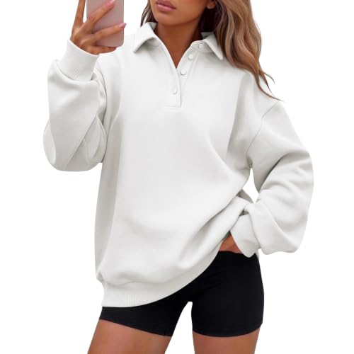 Oversized Sweatshirt for Women Lightweight Collared Button Polo Hoodie - image 1