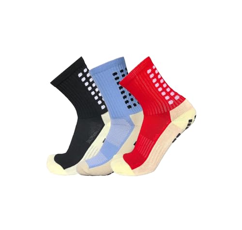 Image of Anti Slip Athletic Socks for Men | Pack of 3 Non Slip Grip Dotted Socks for Football, Running, Gym, Cycling & Outdoor Sports | Comfortable Cotton Ankle Socks