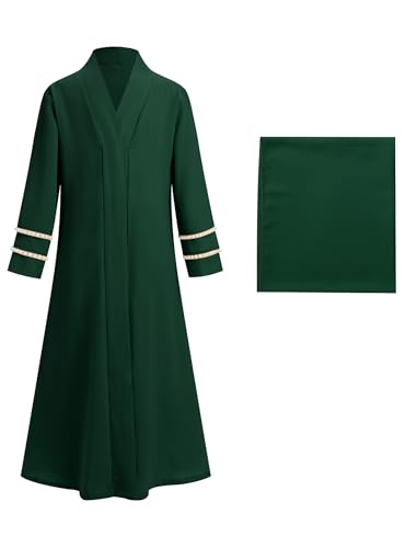 ODASDO Abaya for Girls Muslim Islamic Middle East Prayer Clothes Chiffon V-neck Open Front Cardigan Maxi Dress with Hijab2